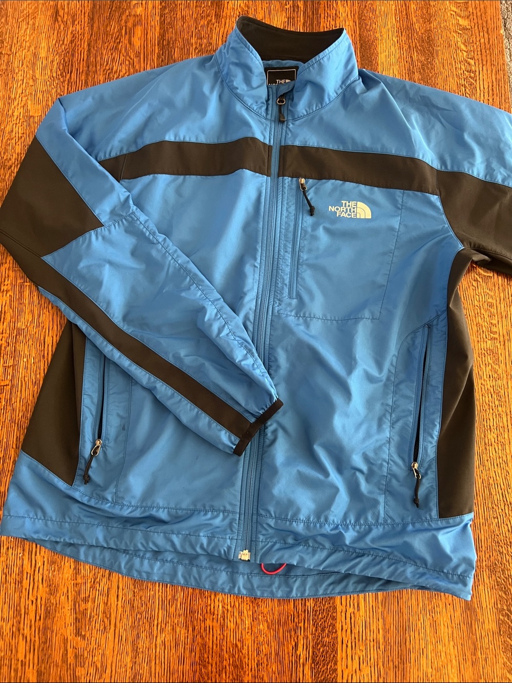 Vintage The North Face Blue and Black Lightweight Zip Windbreaker Jacket Mens L